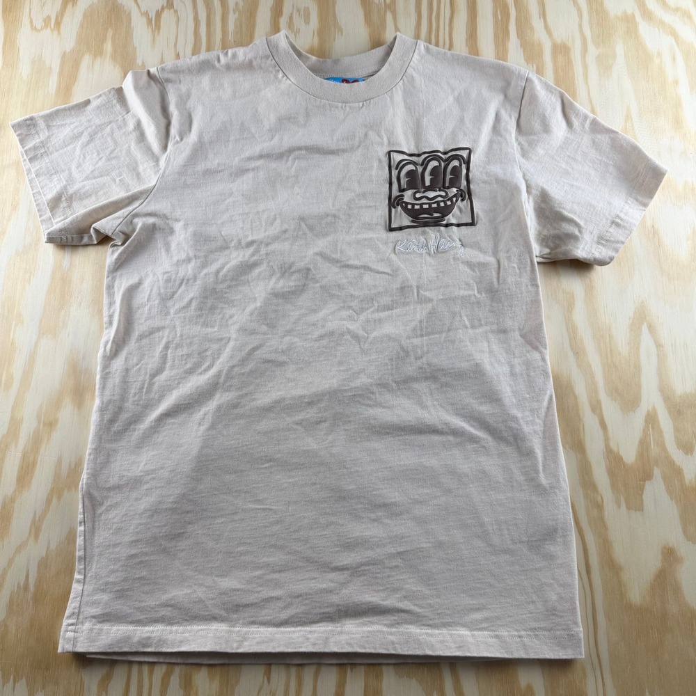Keith Haring x Shoe Palace Mens Tan 3D Puff Print Graphic T-Shirt Small Art Tee